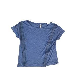 Women S Uniquely Lorna Jane Blue Tee T-Shirt Top Lace Cut-Out Short Slv